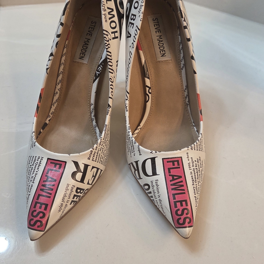 Steve Madden Women's Text Print Heels - Black, Pink, White